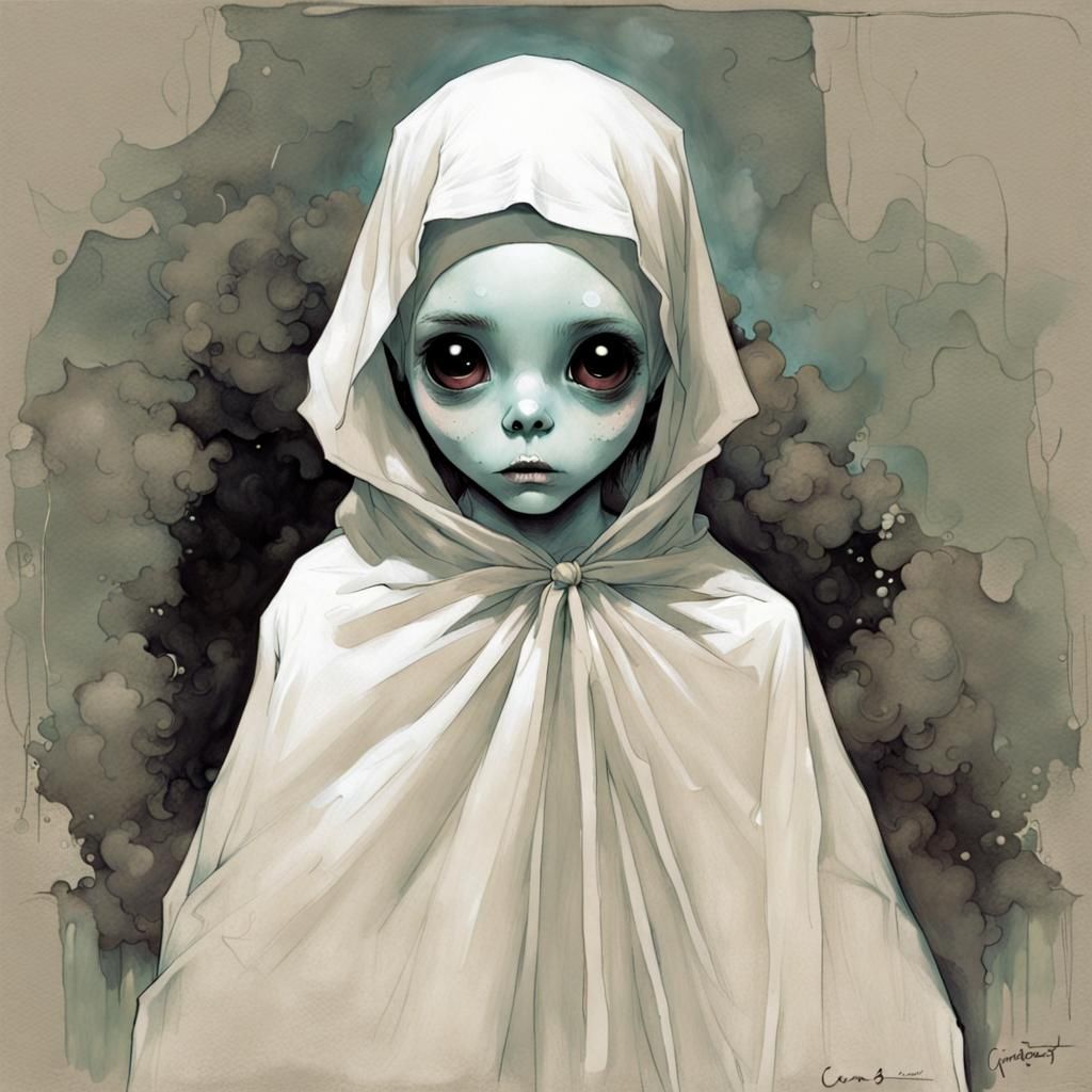 ET as Halloween Ghost in Cartoon Style