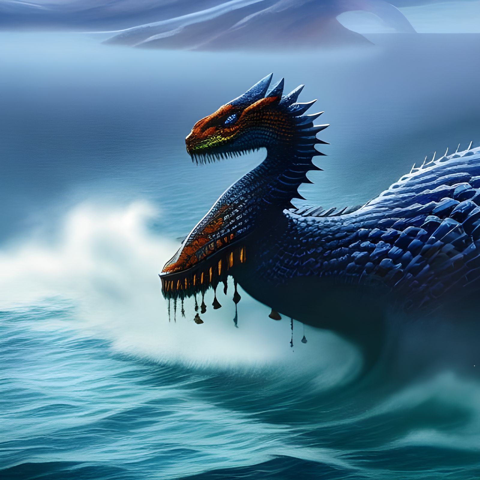 Detailed Loch Ness Monster in Gouache and Watercolor