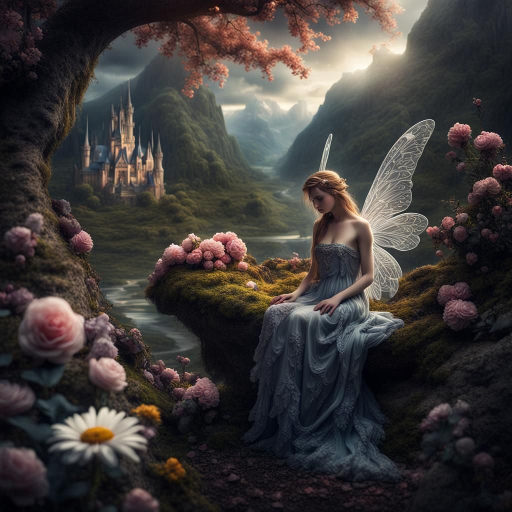 Dark Fairytale Scene with Fairy Angels