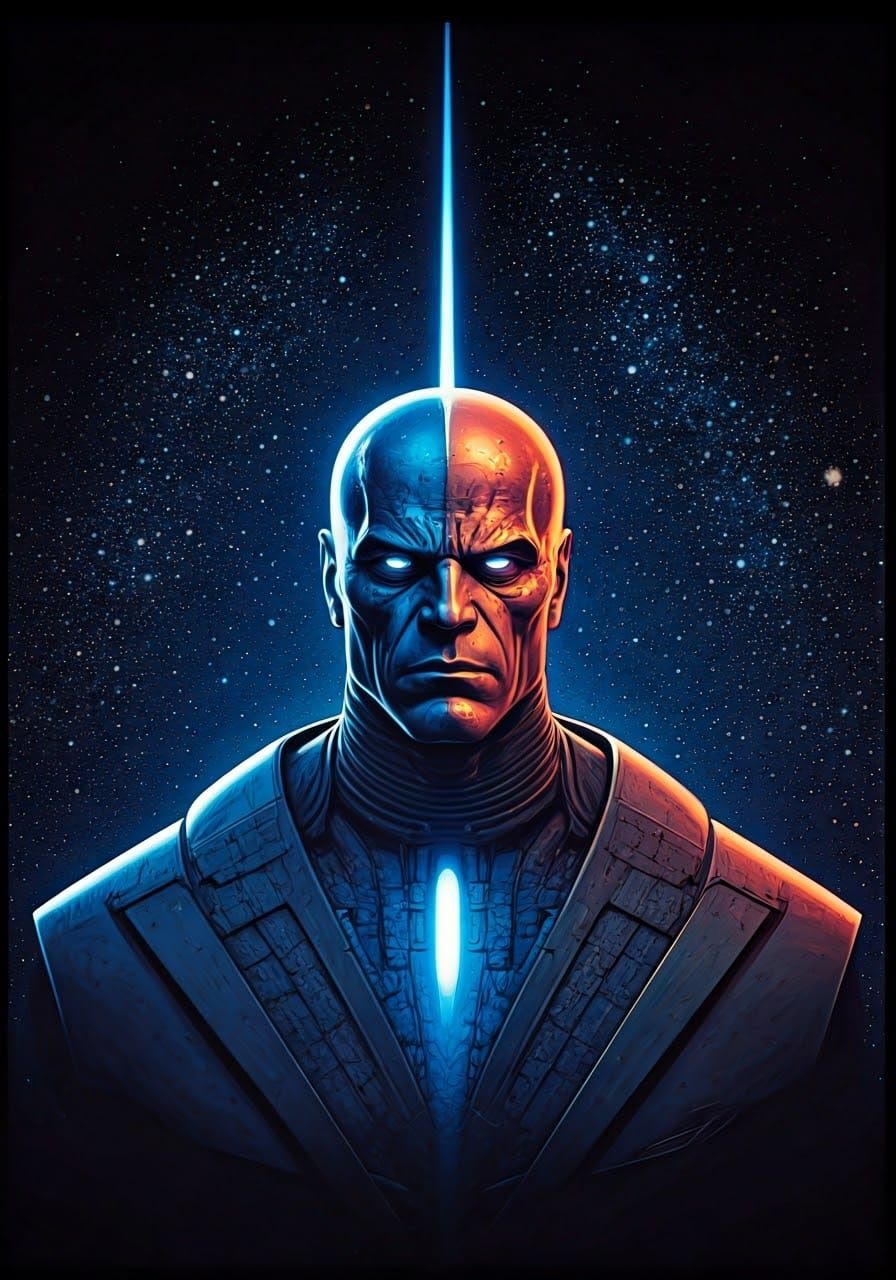 Creator Merging With Stars in Sci-Fi Comic Style