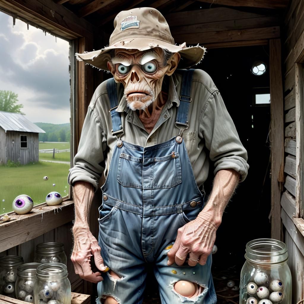 Creepy Old Man with Eyeball Jar