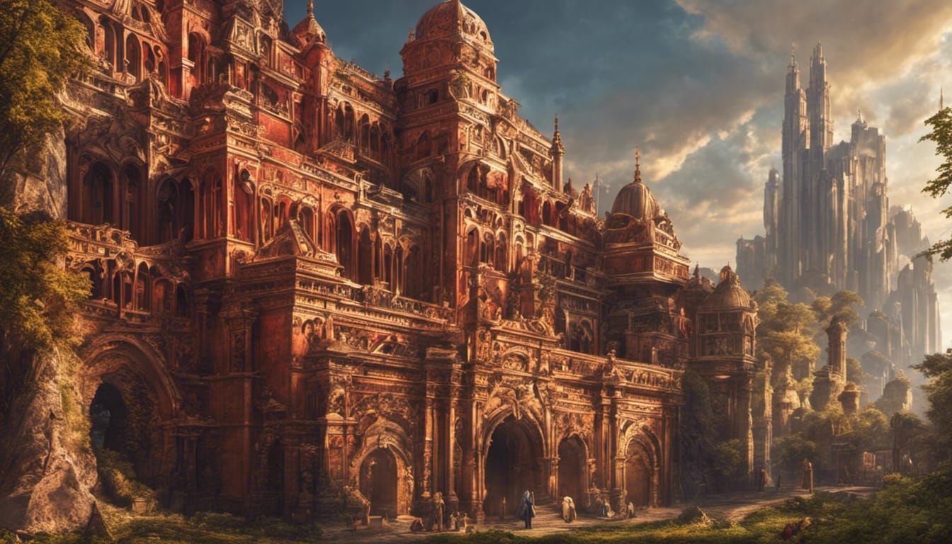 Red City Gates: Fantasy Art Nouveau Rococo Architecture