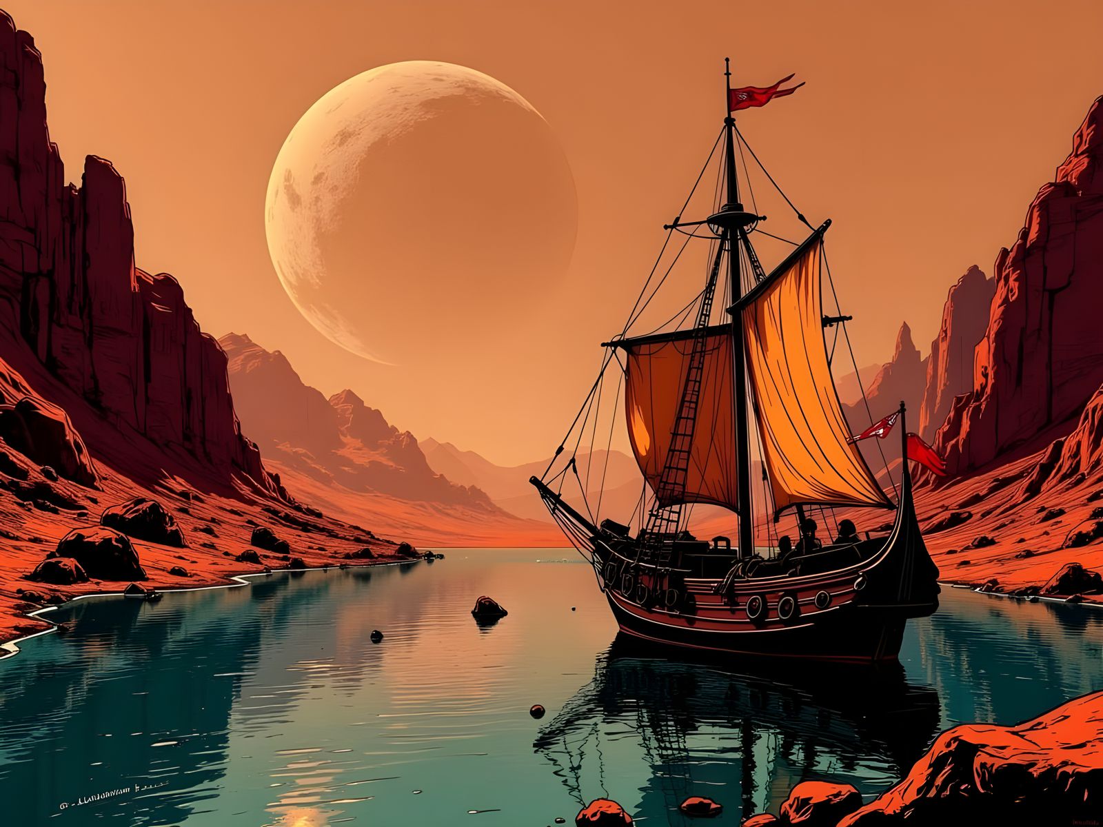 The colonists sail the Mars canals