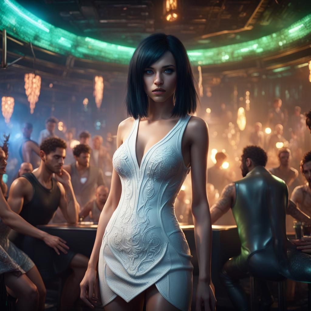 Young Woman in Nightclub, Detailed Matte Painting
