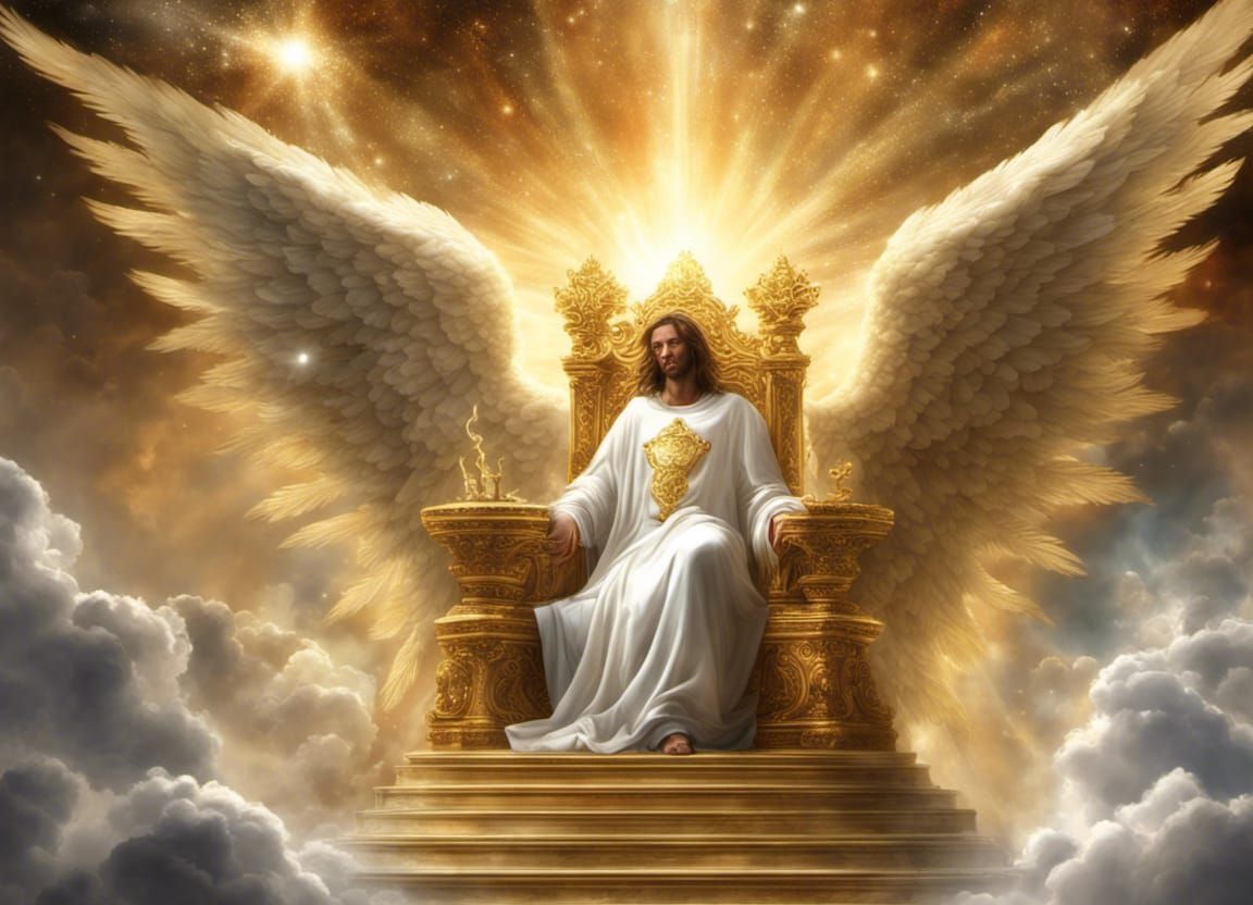 God on Jeweled Throne in Cosmic Heaven