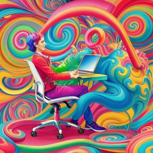 Person Melds with Chair in Candyland Gouache Swirls