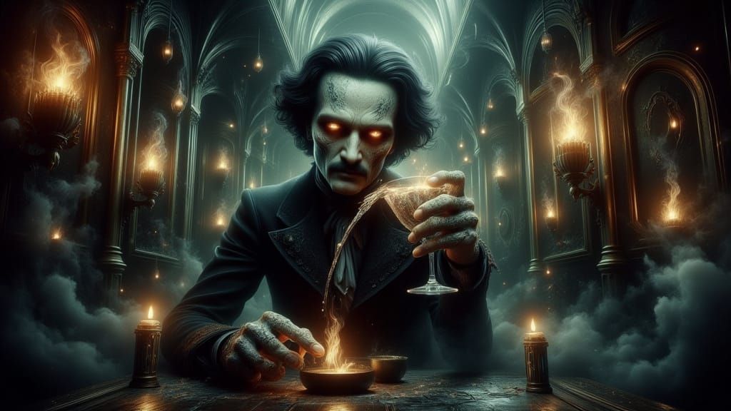 Edgar Allan Poe in Opium Den, Acrylic Painting