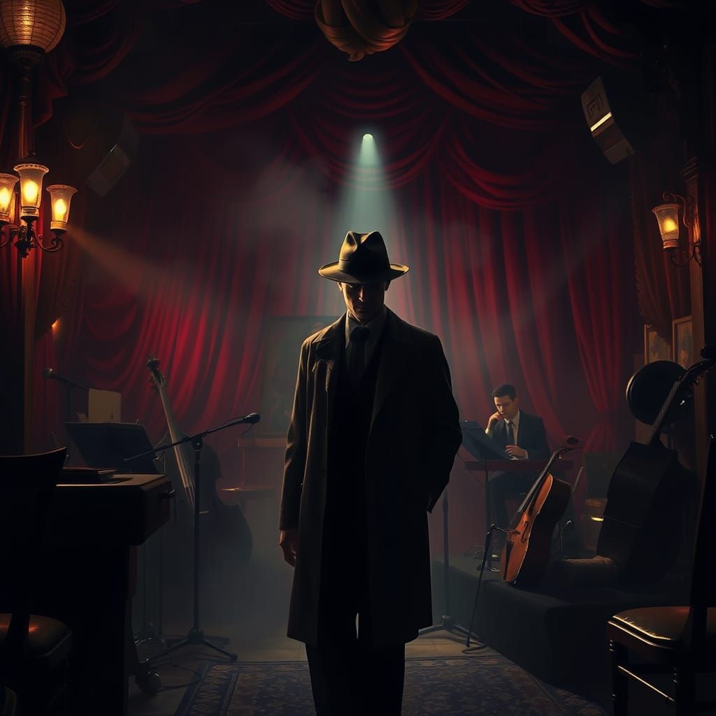 Noir Detective in Smoky Jazz Club, Digital Art