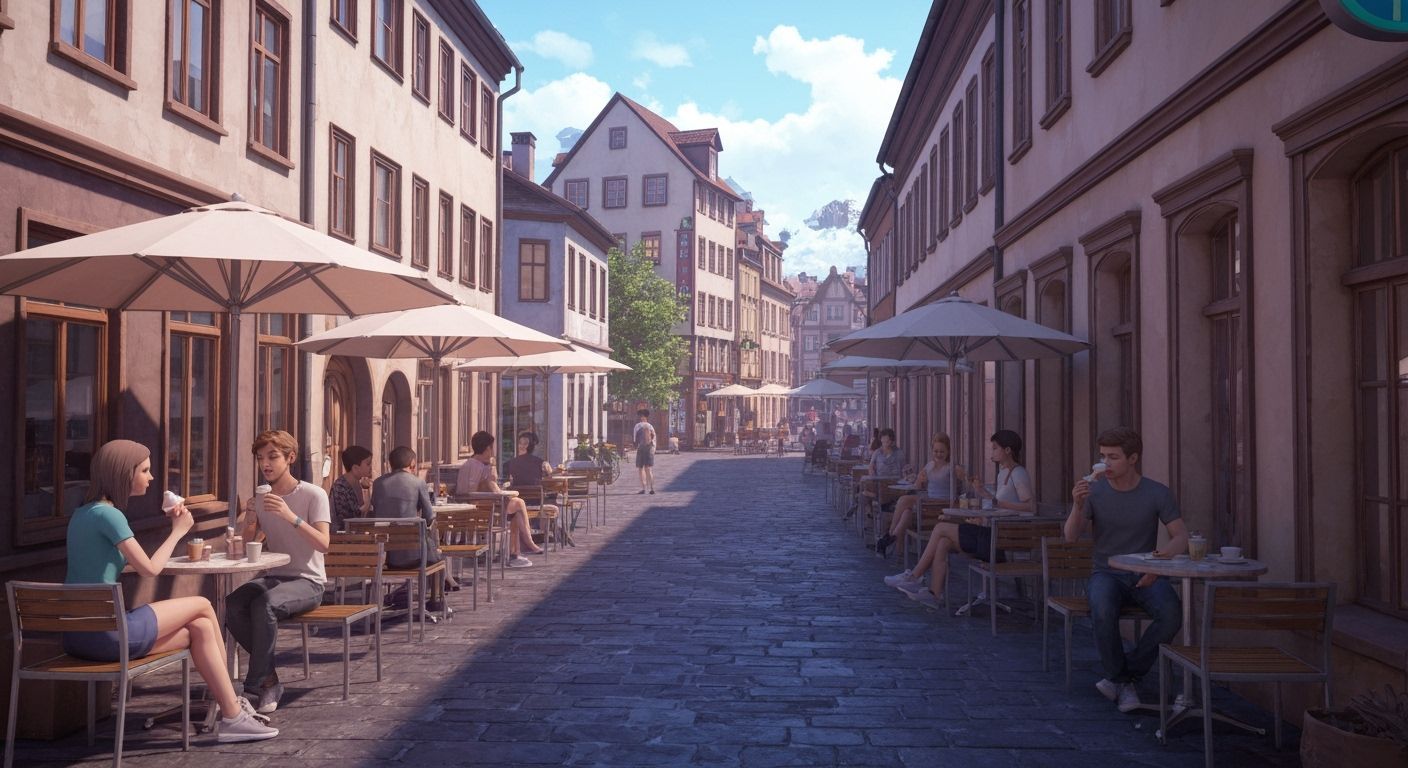 Sunny Aalen Downtown Scene in 3D Anime Style