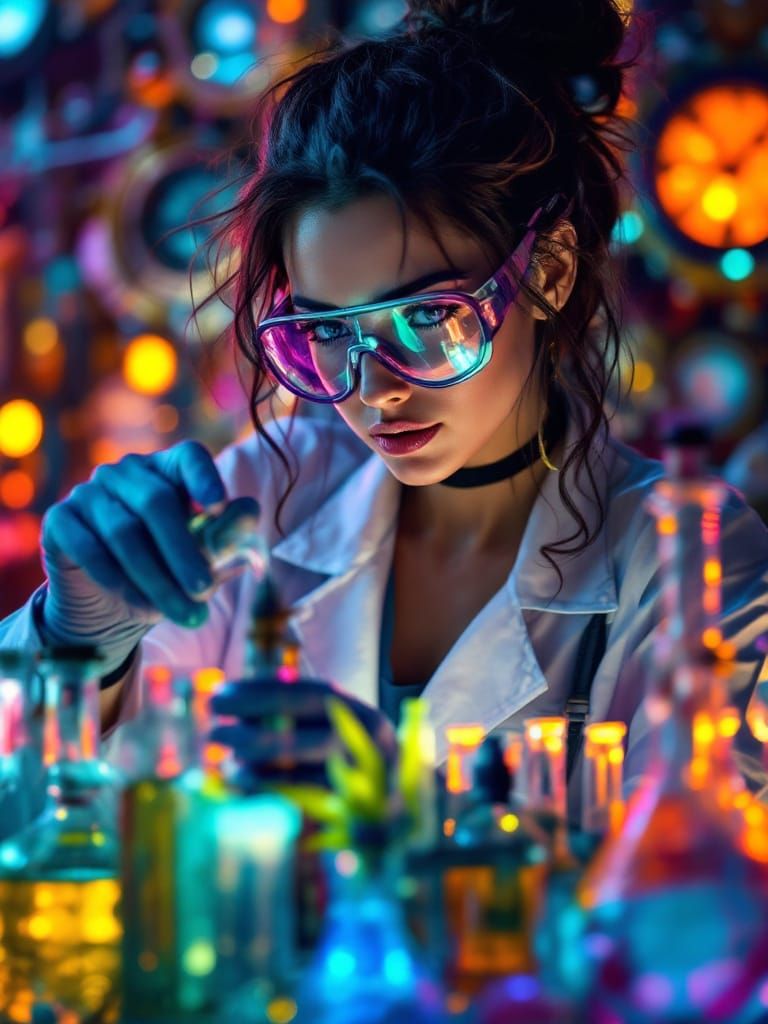Steampunk Scientist Pours Chemicals in Hyperrealistic Lab