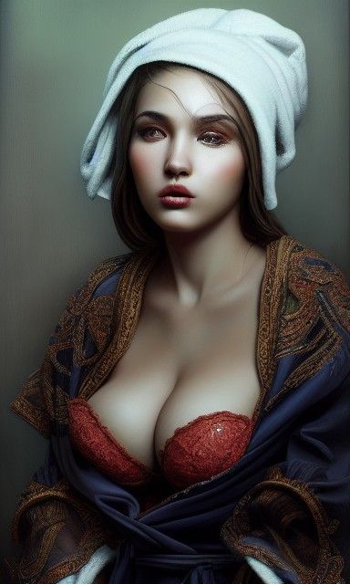 Voluptuous Girl in Robe: Hyperrealistic Detailed Art
