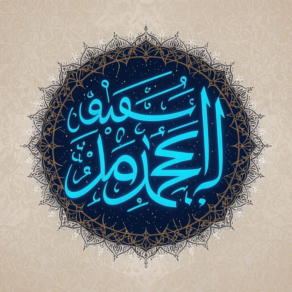 Elegant Arabic Calligraphy in Neon Blue