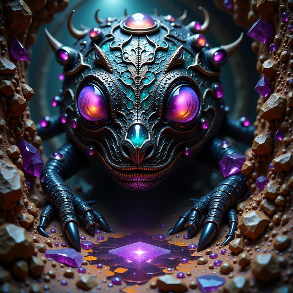 Colossal Biomechanical Creature Rises from Checkered Floor