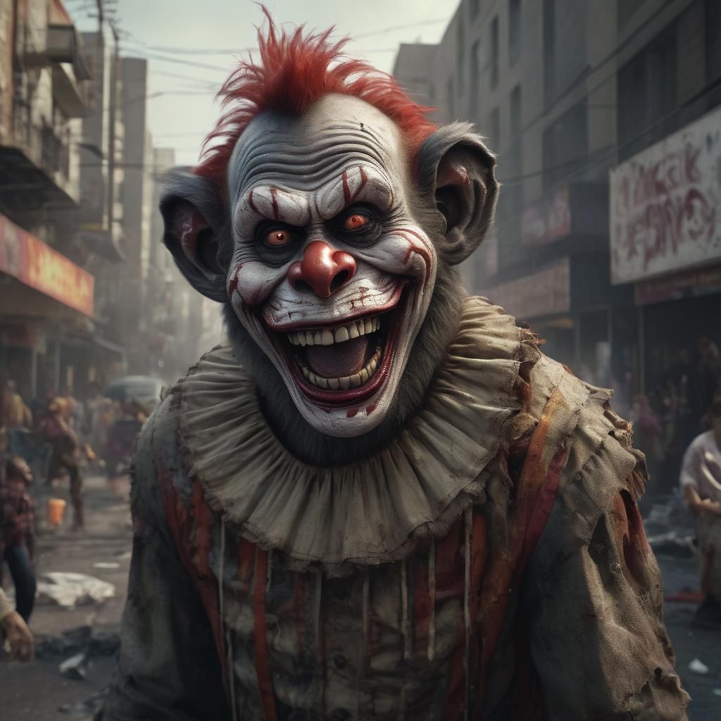Zombie Monkey Clown: Menacing Grin on Skid Row