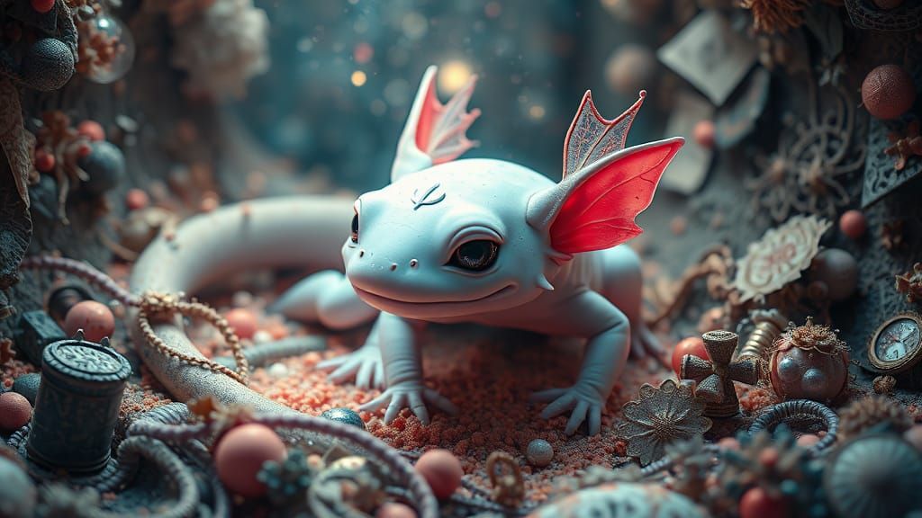 Surreal Axolotl in Dreamlike Cosmos with Kaleidoscope Textur...