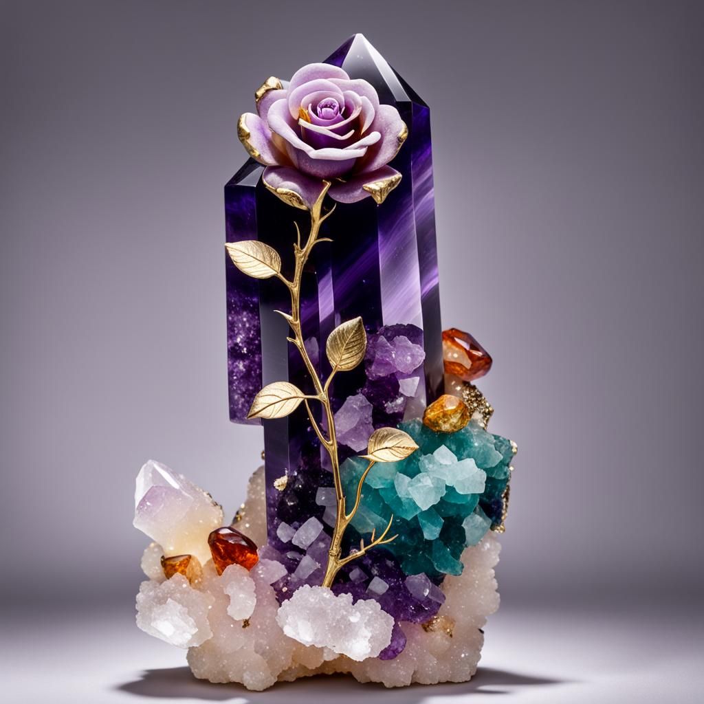 Amethyst Rose on Quartz Pillar