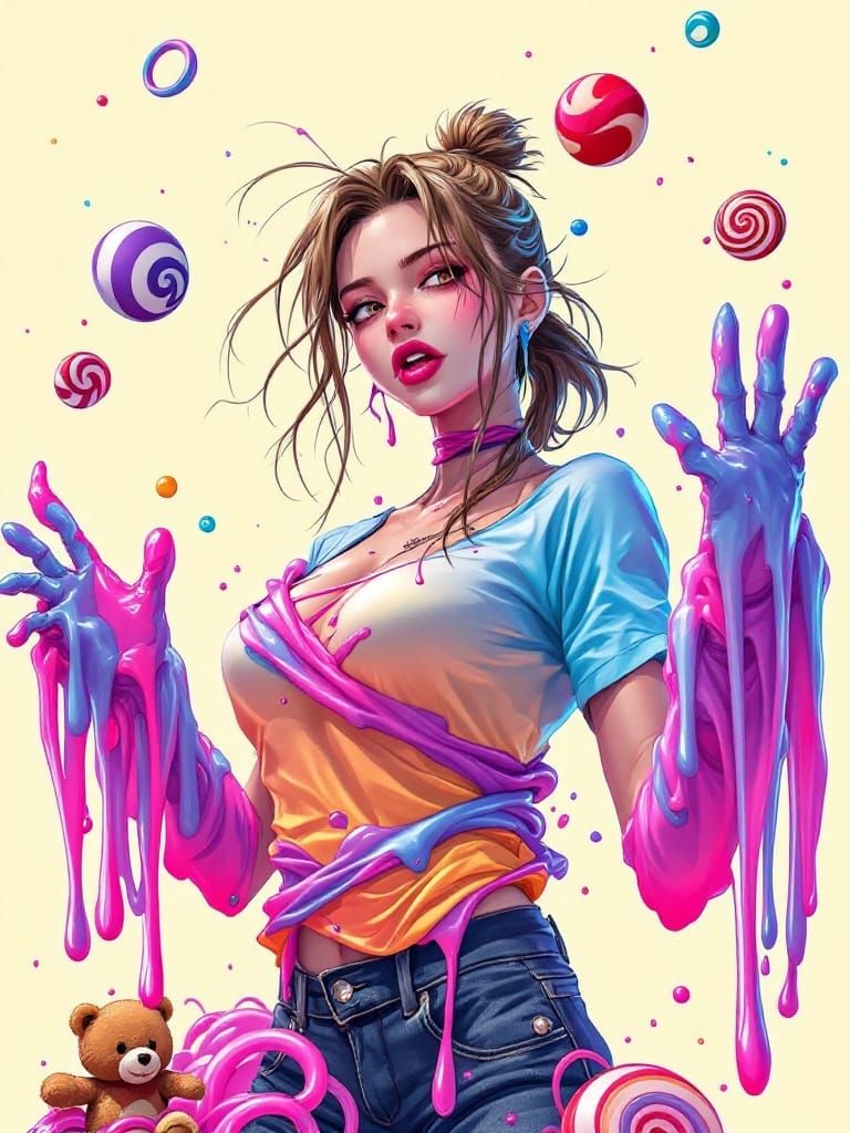 Whimsical Anime Zombie in a Colorful Candy Wonderland