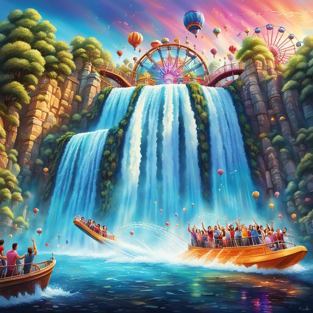 Exciting Water Ride Plunge in Amusement Park