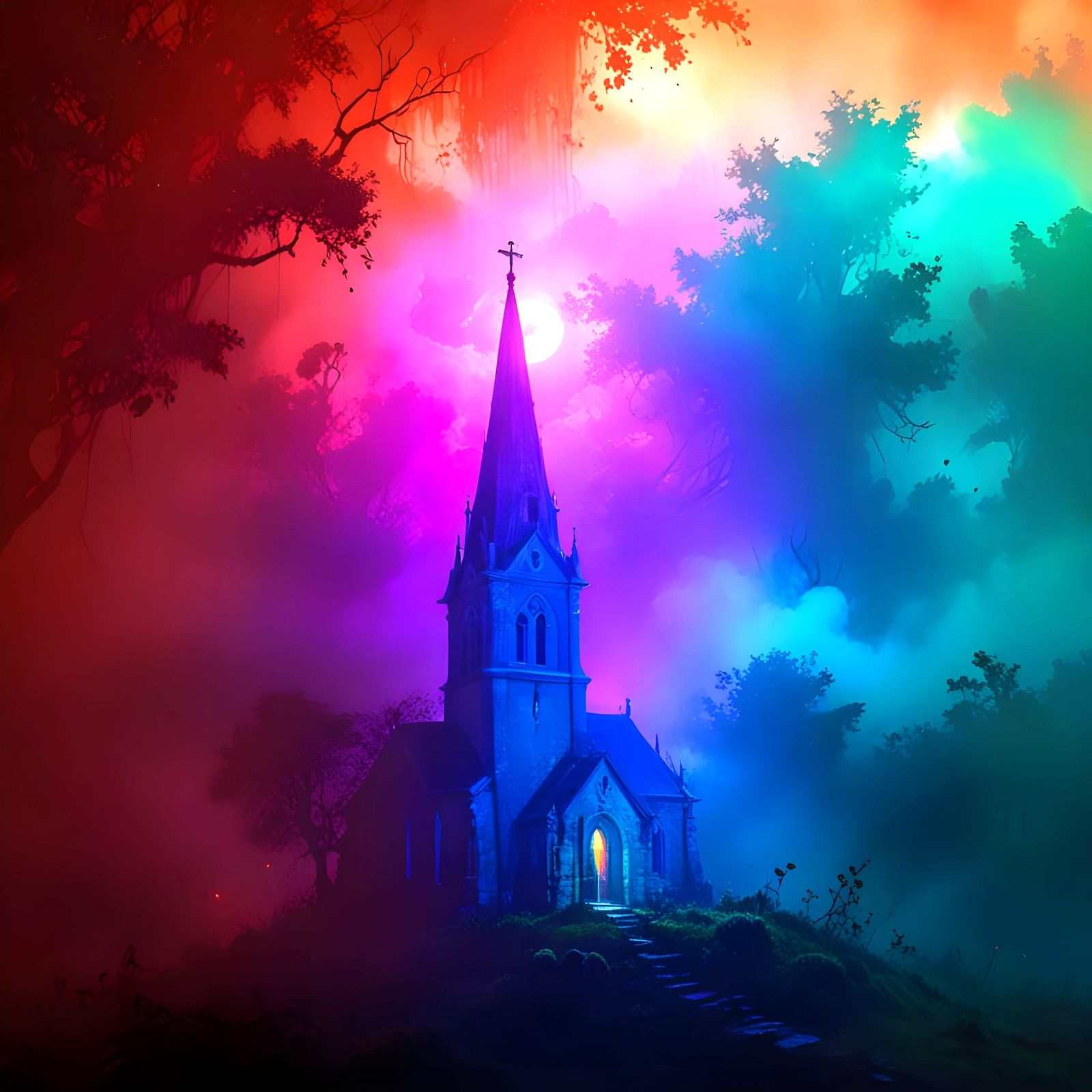 Ethereal Church Sanctuary in Dreamy Mist