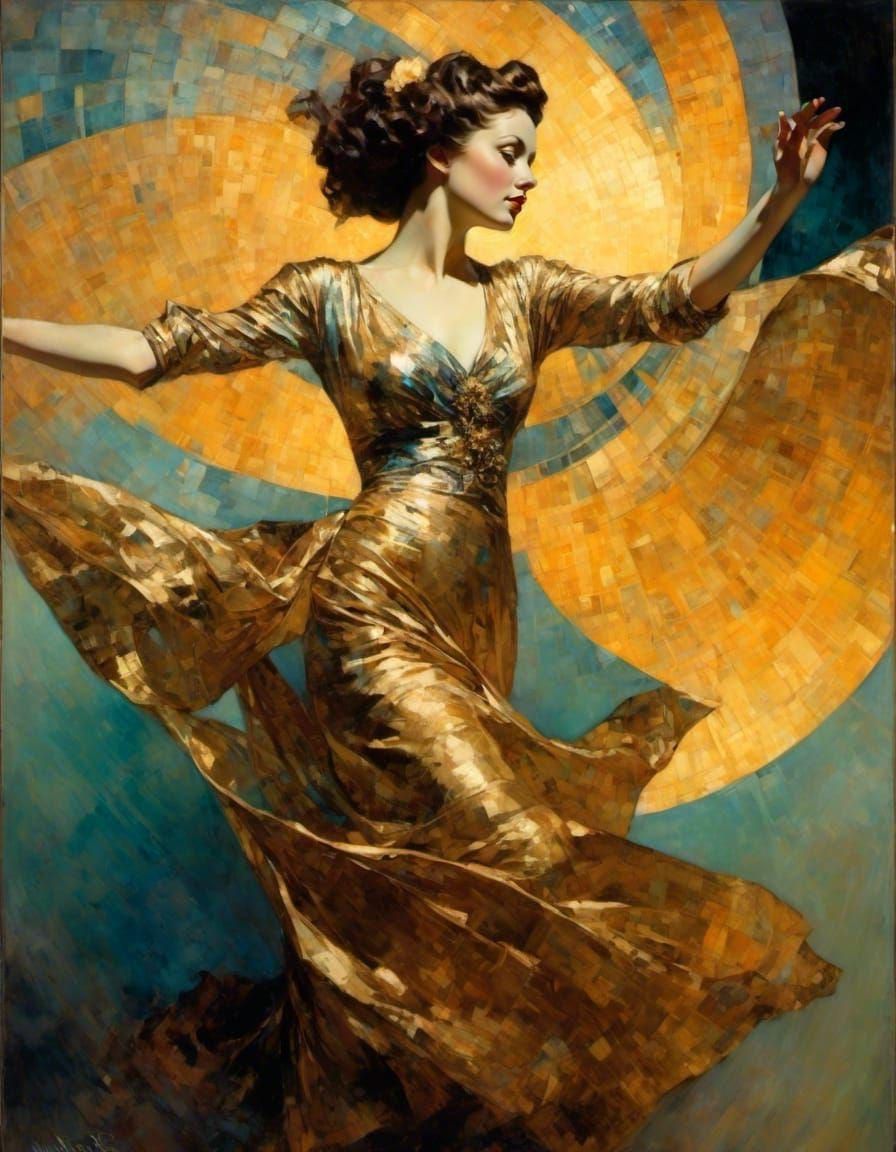 Gilded Dancer Portrait in Classic Illustration Style