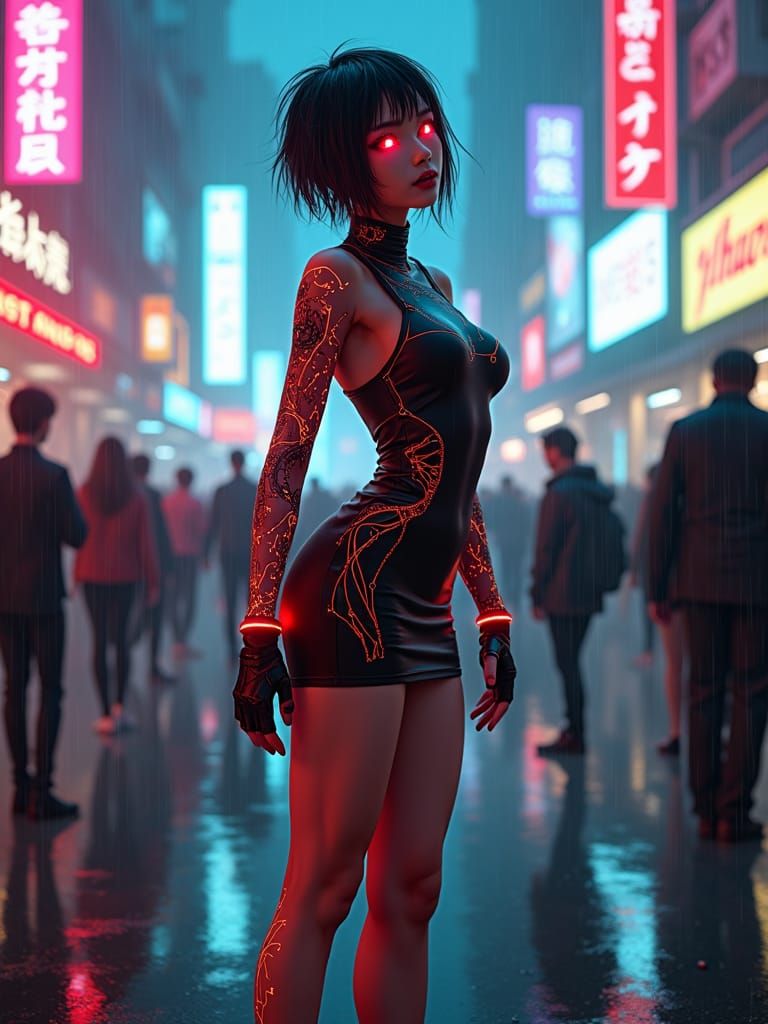 Asian Cyber Girl in Neon Metropolis