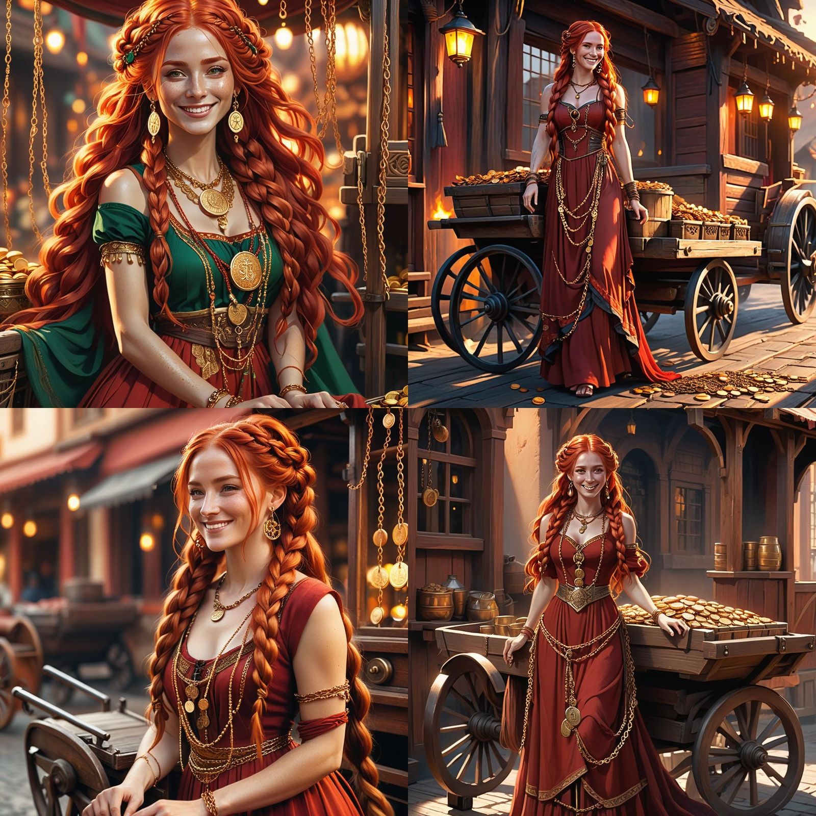 Young Female Merchant with Traveling Cart, Fantasy Art