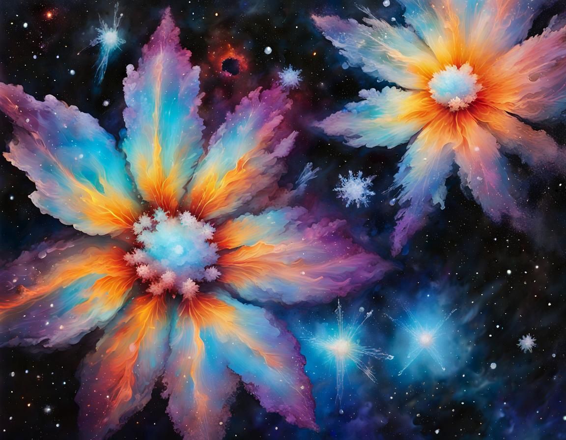 Galactic Nebula Flower Blossoms in Space Art