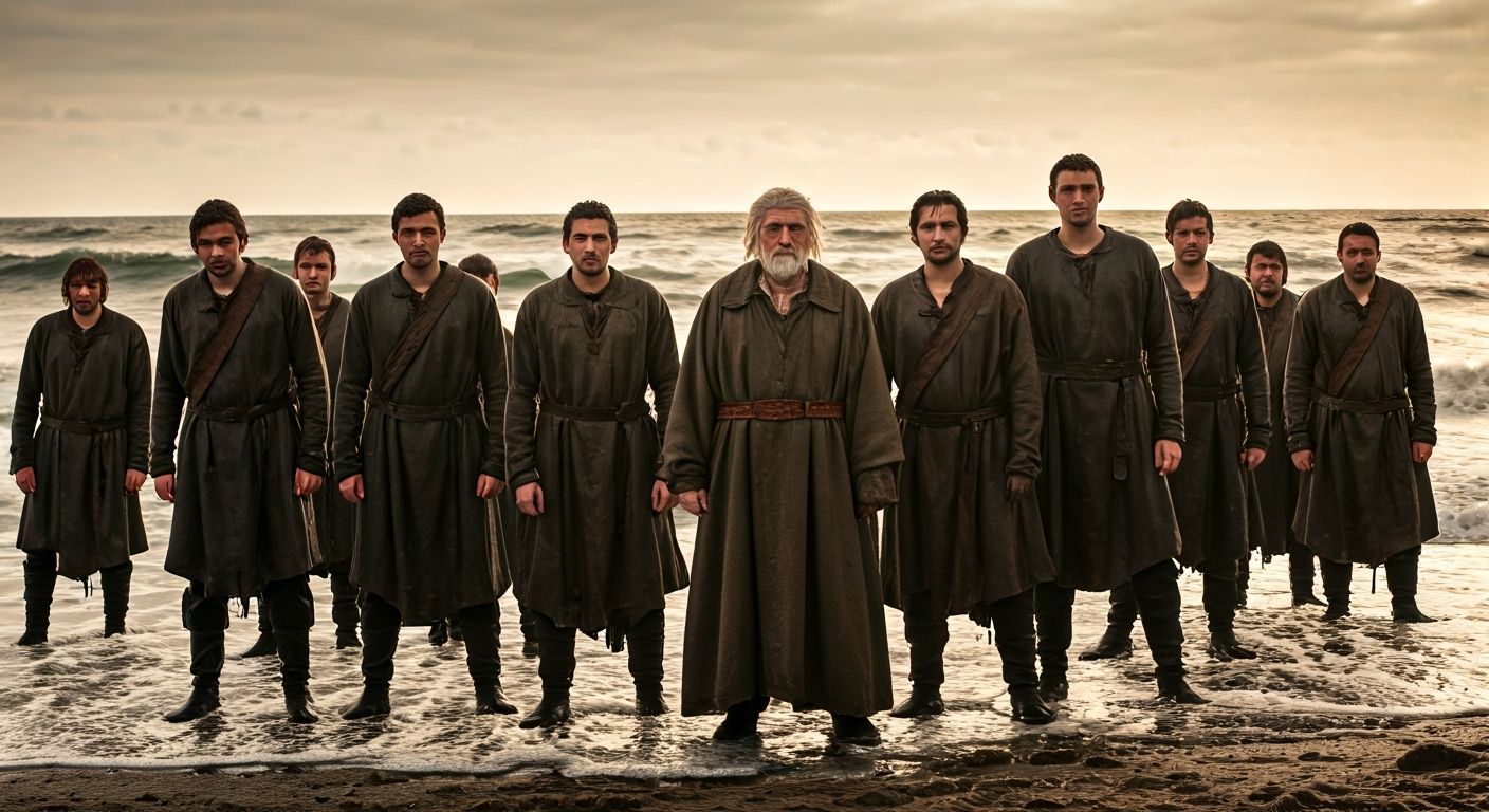 Heroes Face Raging Sea in Dramatic Shore Scene