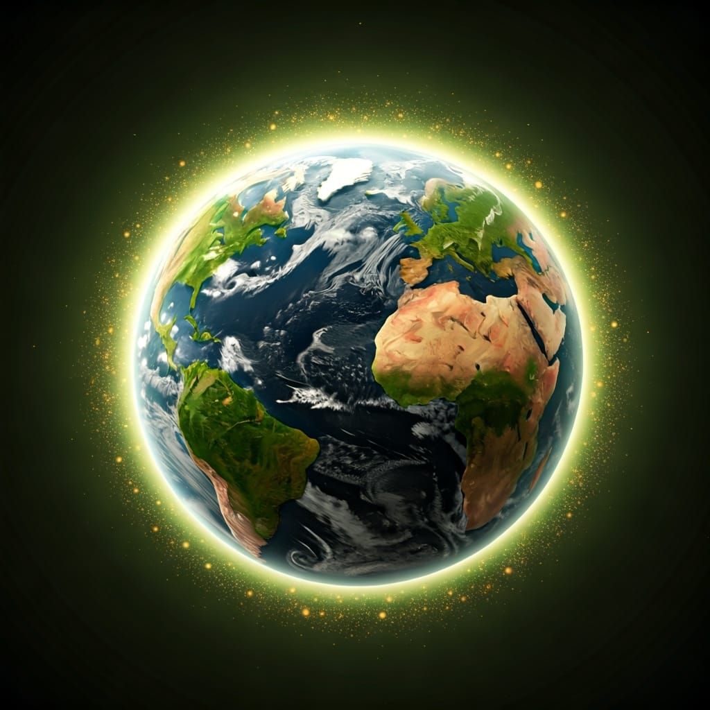 Rebirthing Planet Glowing Green, Yellow and Gold