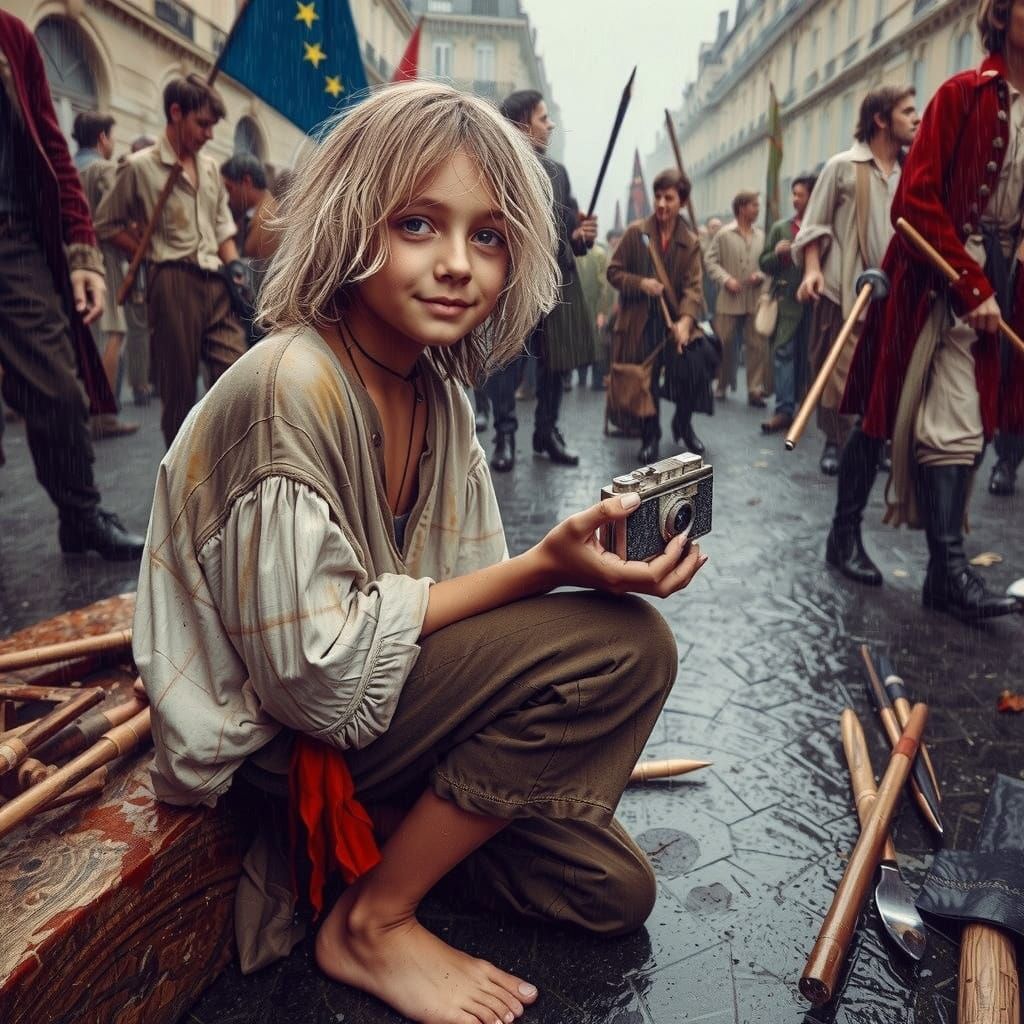 French Boy in 19th Century Paris in Impressionist Style