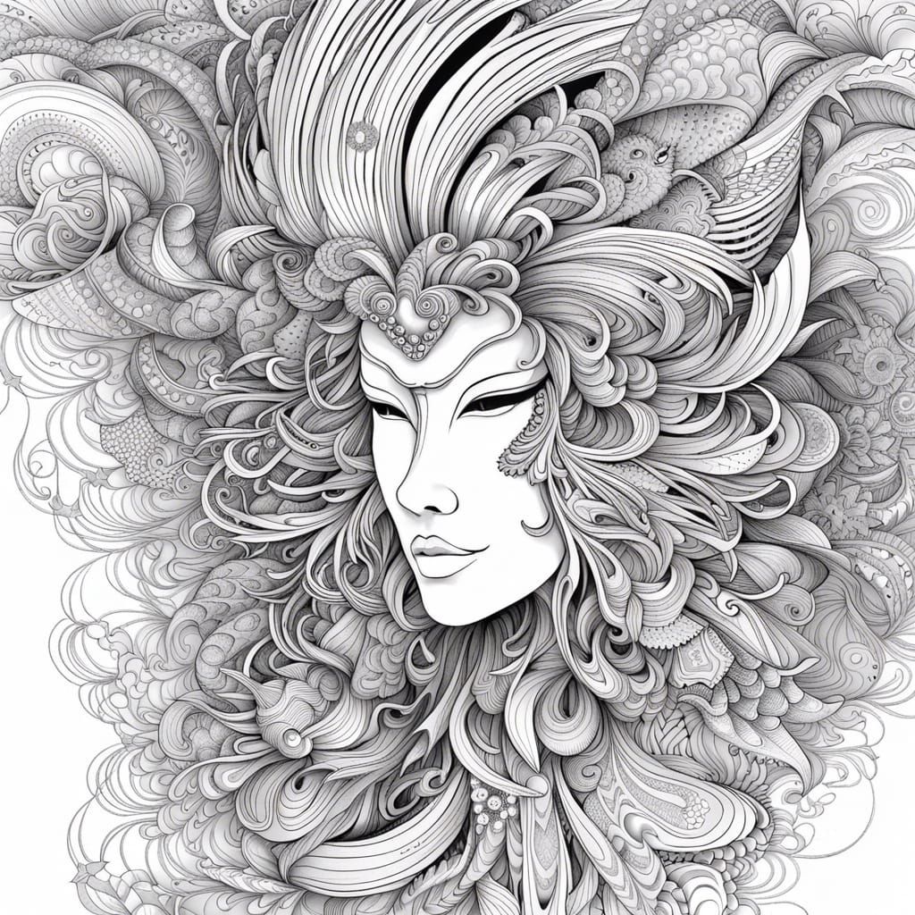 Namahage Line Art with Abstract Fractal Elements