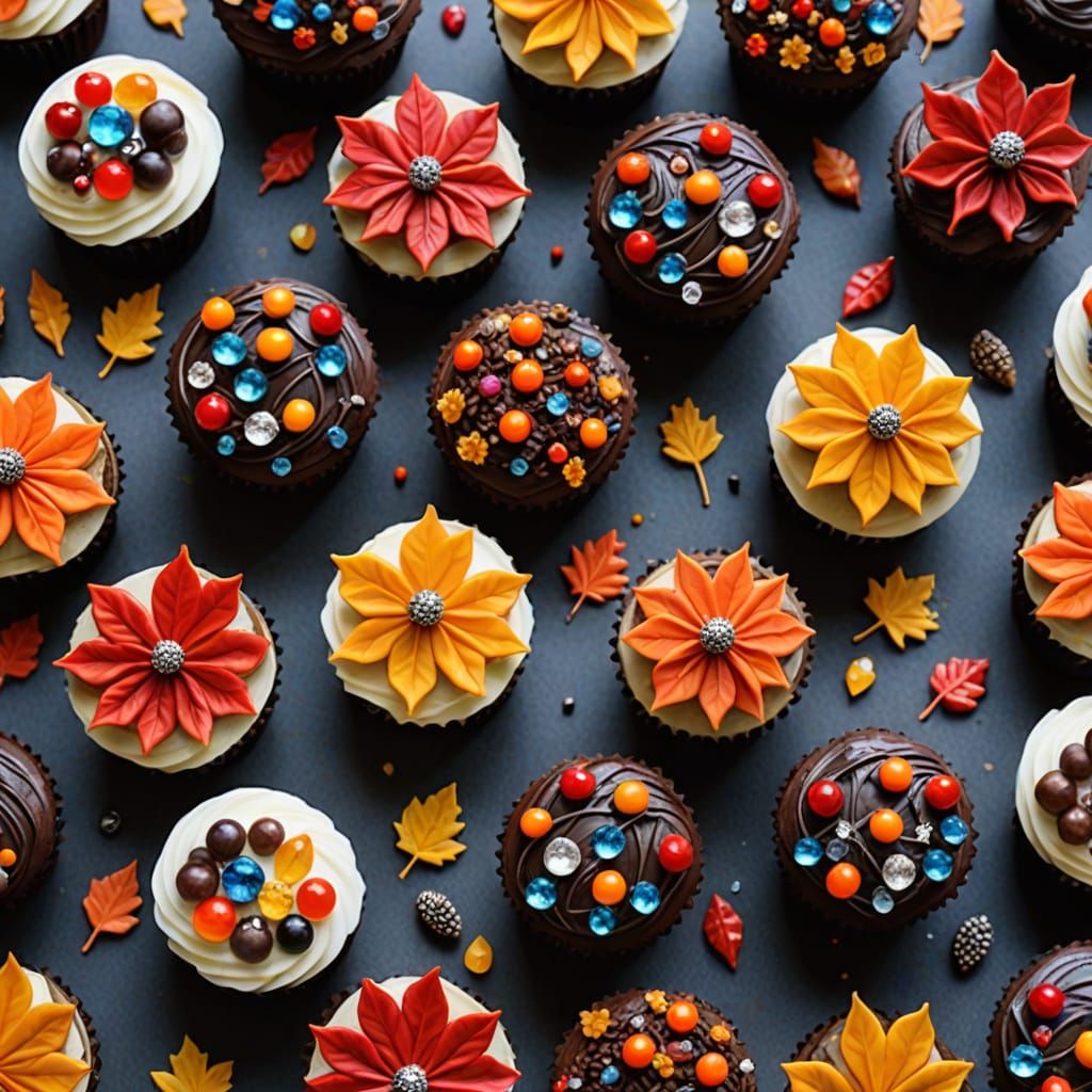 Autumn-Inspired Chocolate Cupcakes with Crystal Decorations
