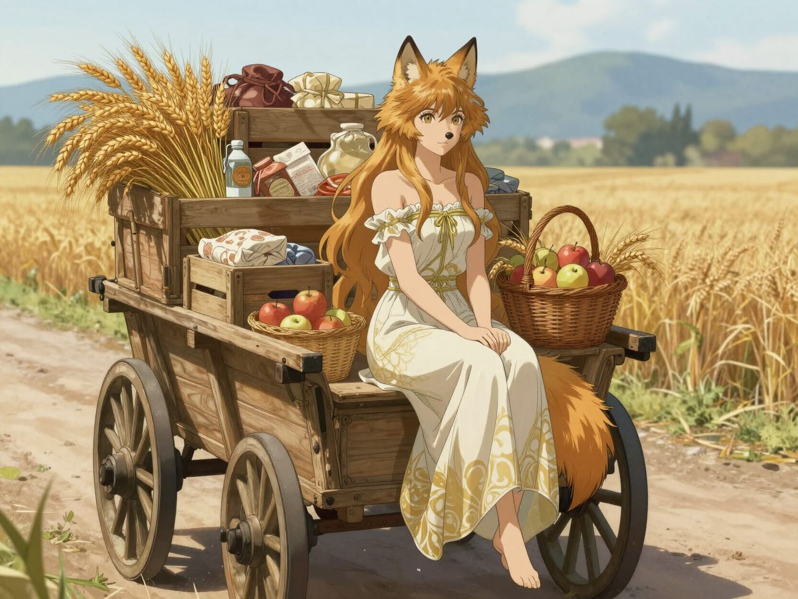 Wise Wolf Deity Holo in a Peaceful Wheat Field