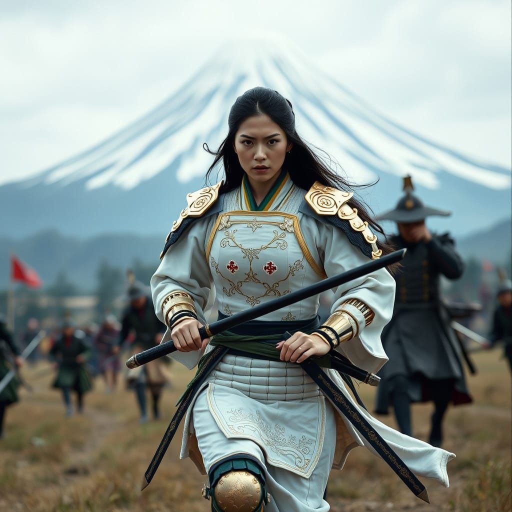 Elegant Samurai Warrior in Cinematic Japanese Armor