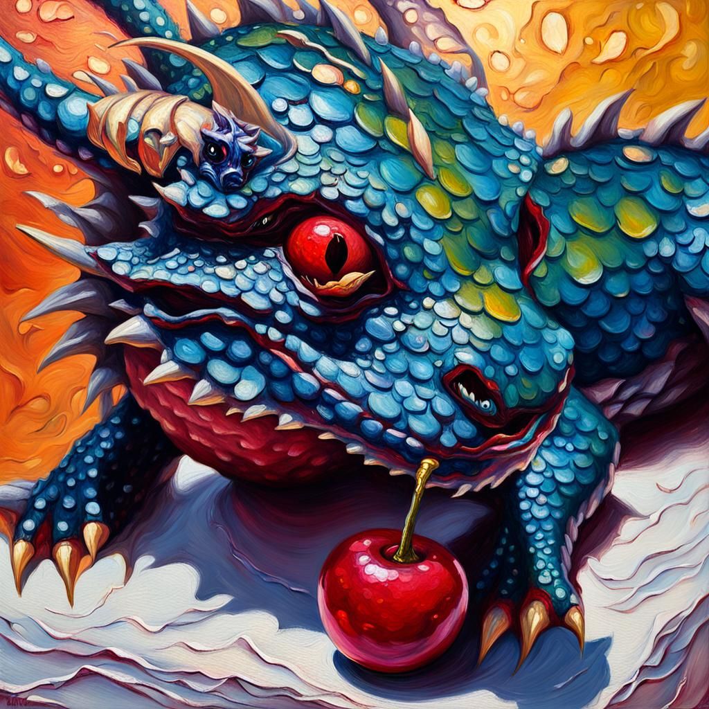 Dragon and Cherry in Oil Painting Style