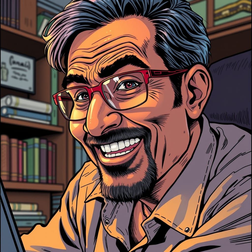 Amused Man in Manga Style Close-Up