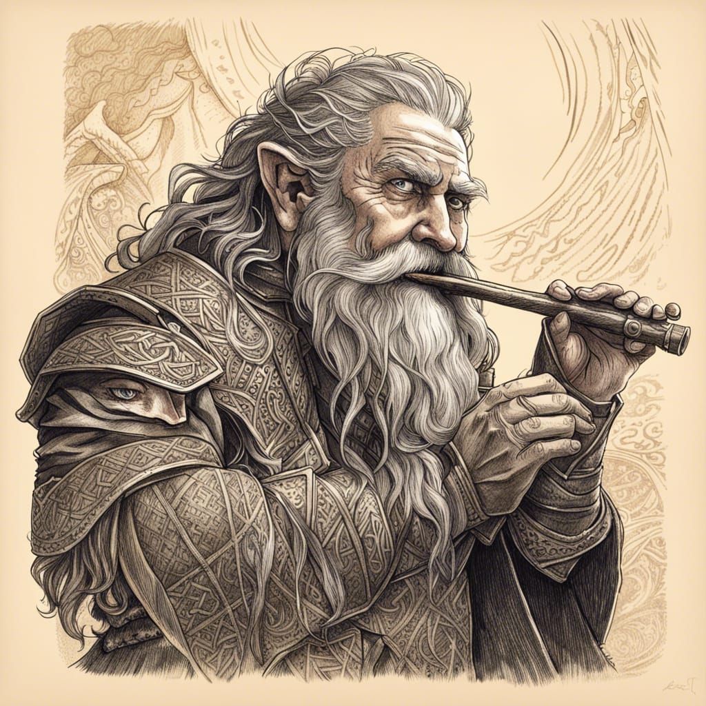 Dwarven Bard Sketch in Crosshatch Style