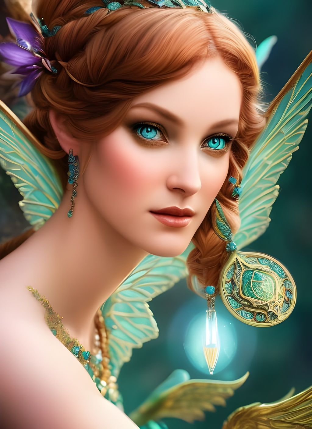 Teal Copper Elf Fairy Queen Portrait