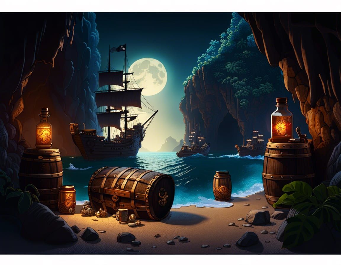 Pirate Hideout with Treasure in a Cave