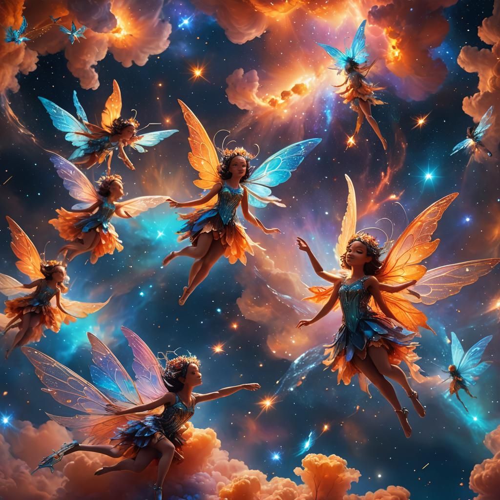 Cosmic Fairies Floating in a Dreamy Nebula