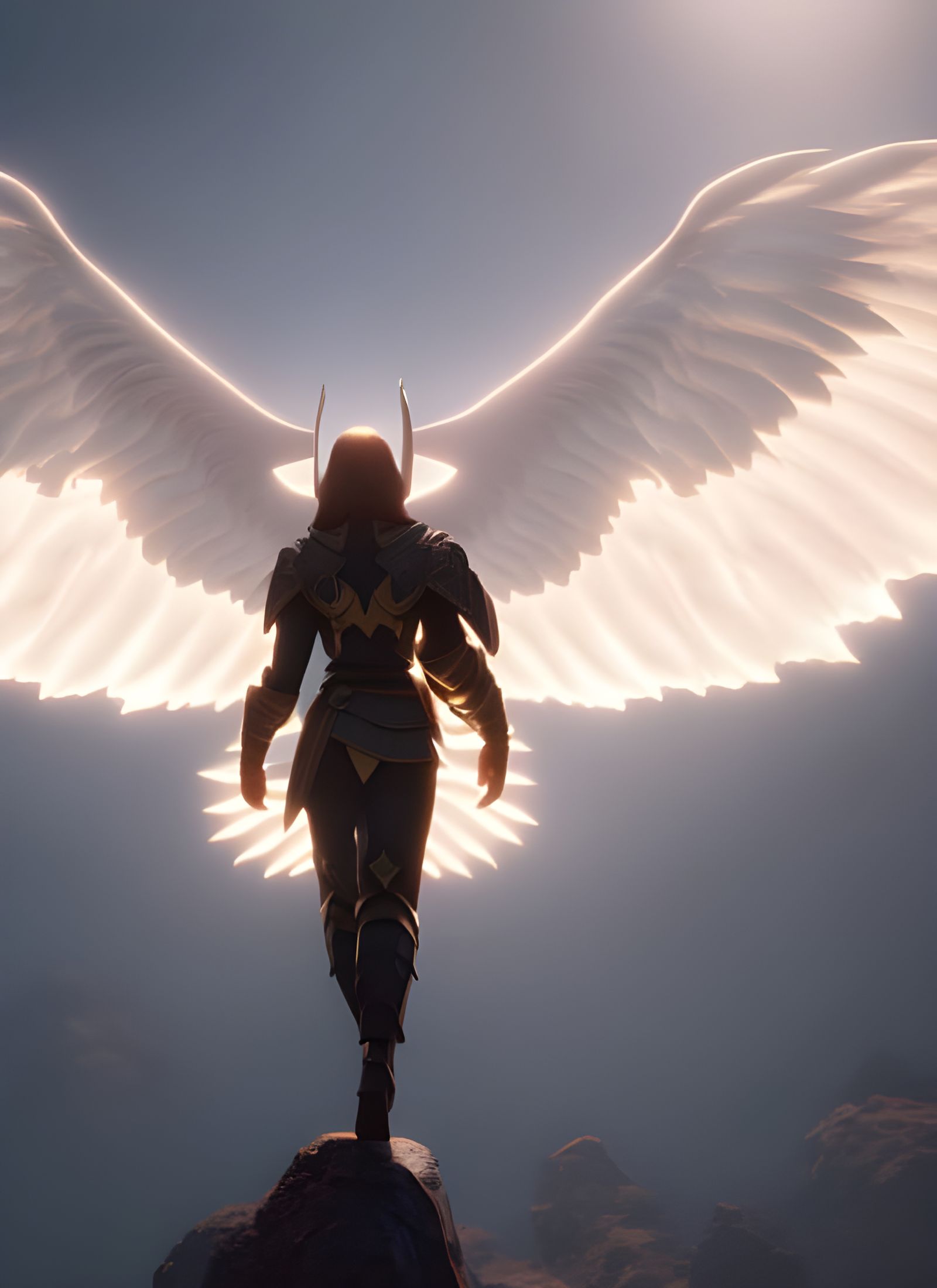 Angel Ascending to Heaven in Volumetric Lighting