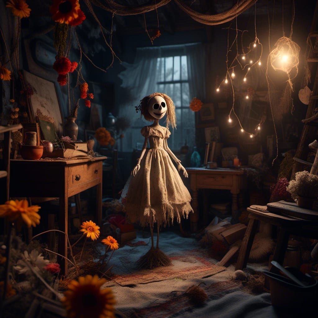 Enchanted Forest Scarecrow with Glowing Eyes