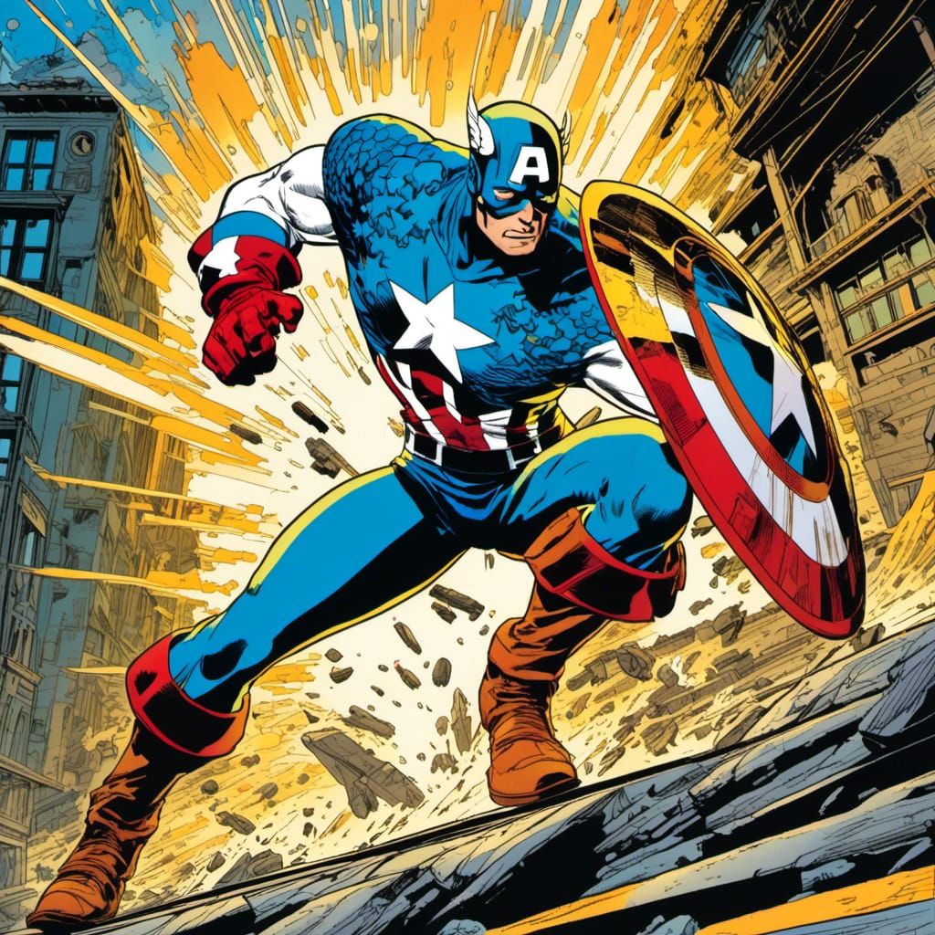 Captain America in Comic Book Style Action Pose