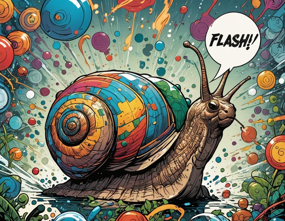 Colorful Comic Snail Says FLASH!!!