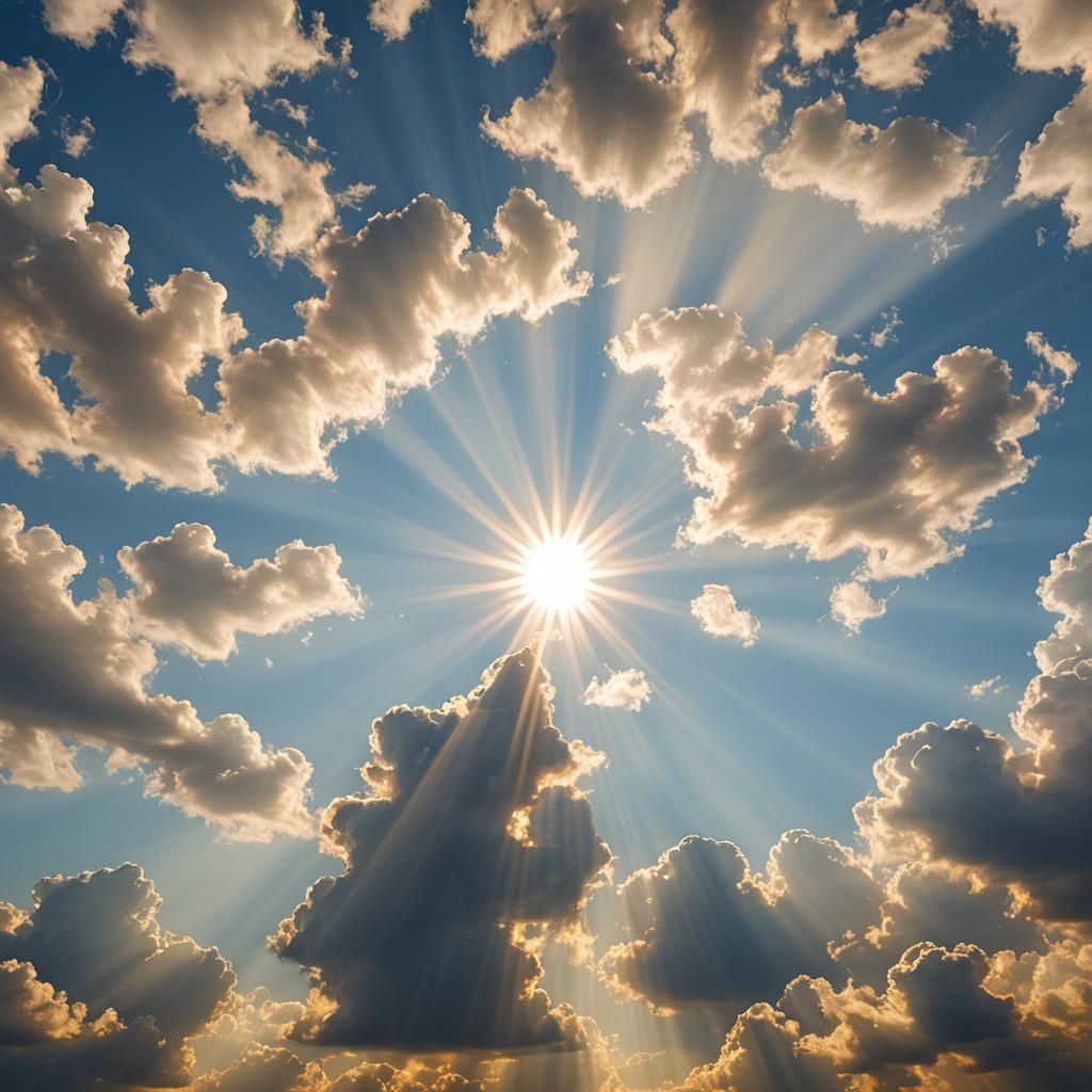 Divine Sunshine Beams in Heavenly Clouds