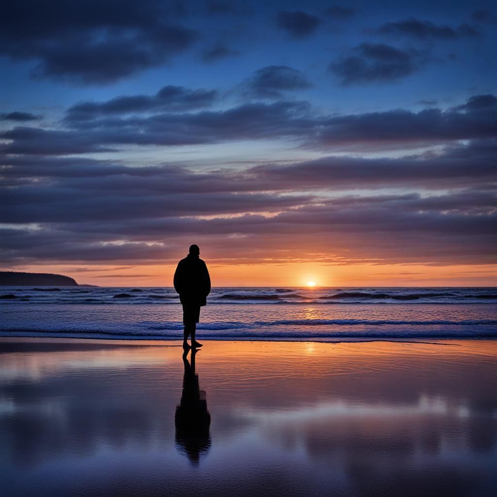 Sunset Silhouette: Tranquil Coastal Scene
