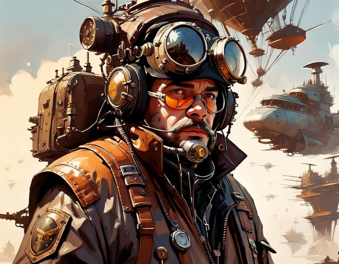 Steampunk Pilot in Flight