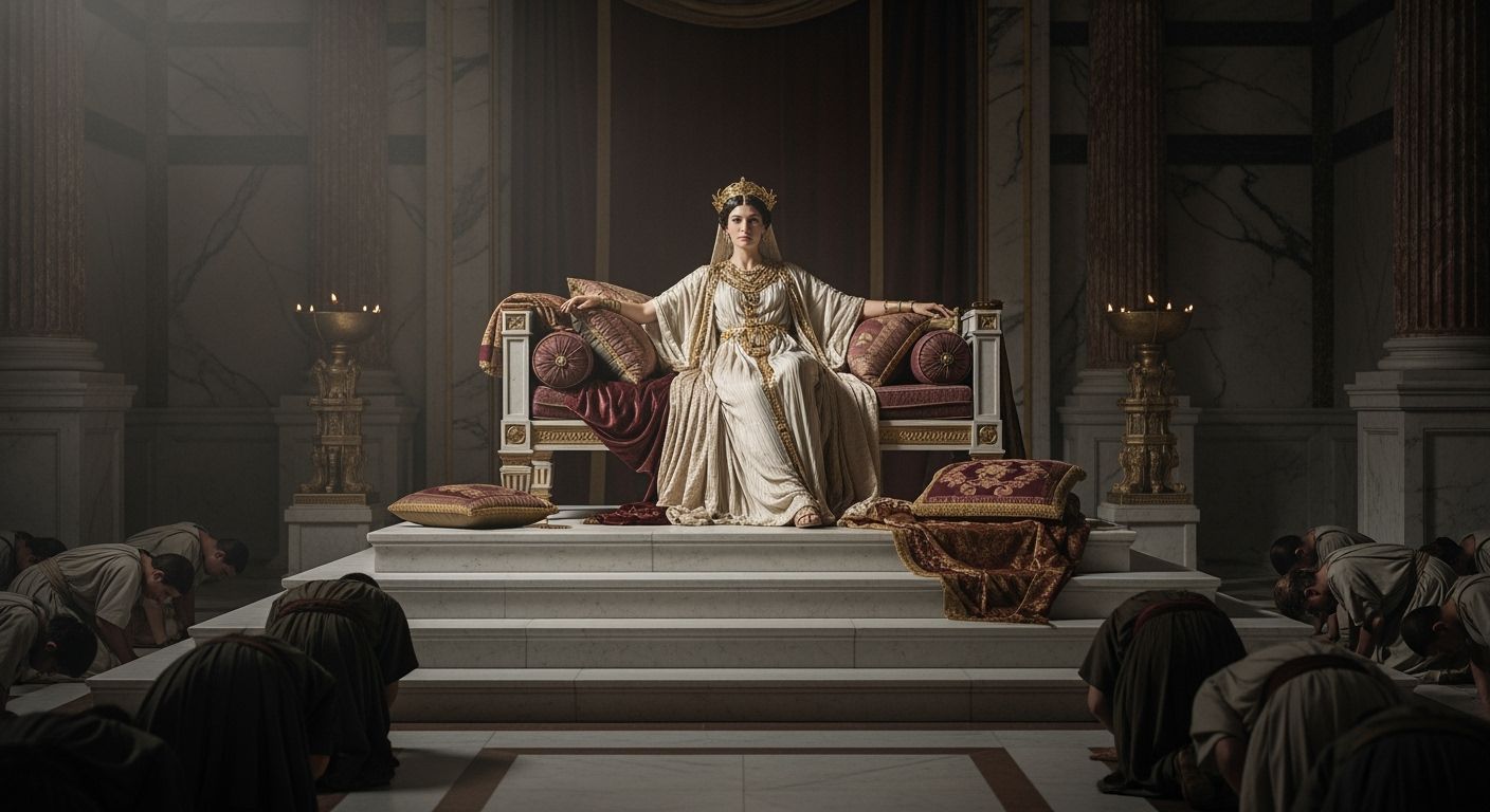 Majestic Roman Empress in Imperial Palace Throne Room