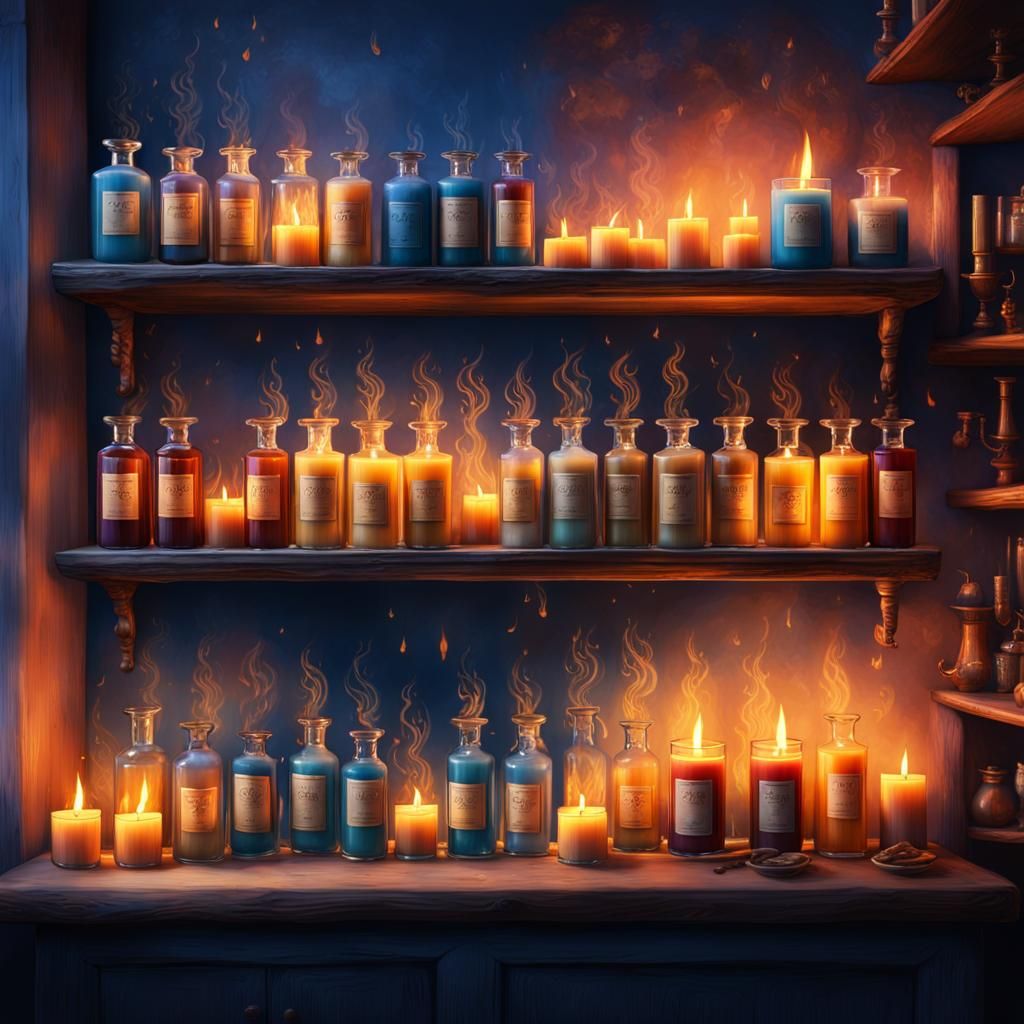 Cozy Shop with Whimsical Candles in Fantasy Art