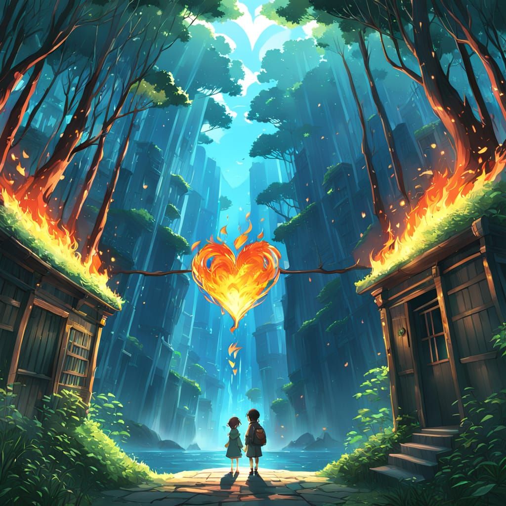 Anime Heart Ablaze with Vibrant Colors
